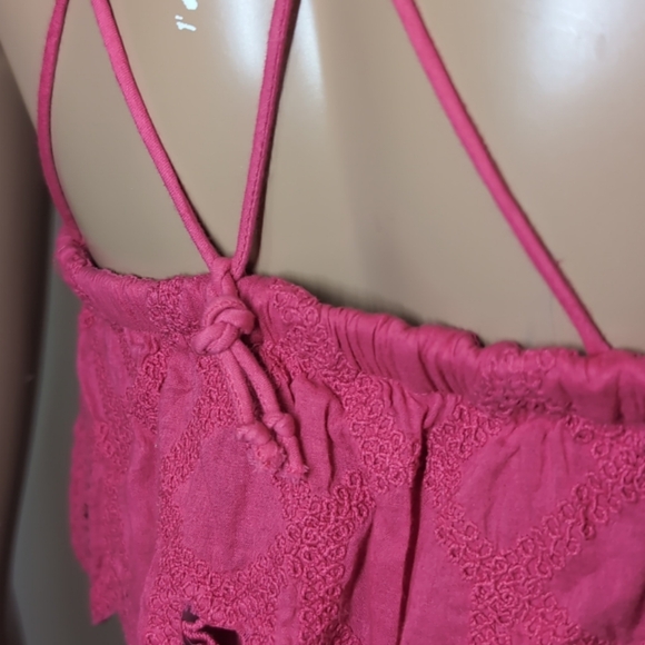 Anthropologie Ruffled Halter Top Womens XS Pink Embroidered Crochet Tank Blouse - Picture 13 of 16
